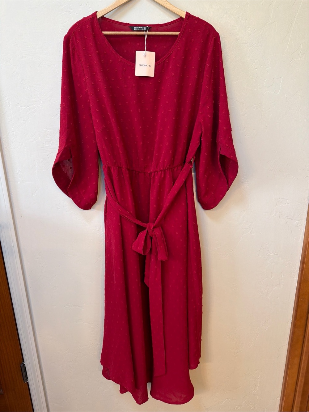 NWT BloomChic Red Swiss Dot Belted Pocket Dress Womens Size 14-16 Half Sleeve